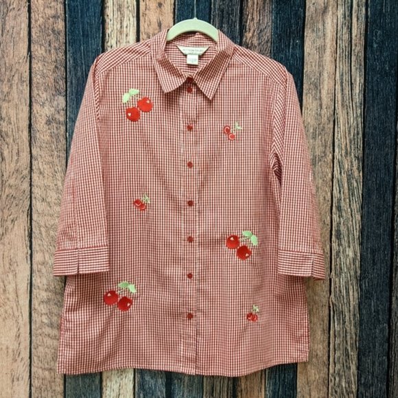Allison Daley Embroidered Cherries Gingham Top - Picture 4 of 8